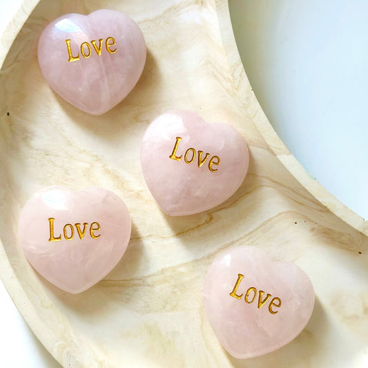 Rose Quartz Word Stone Heart - Love